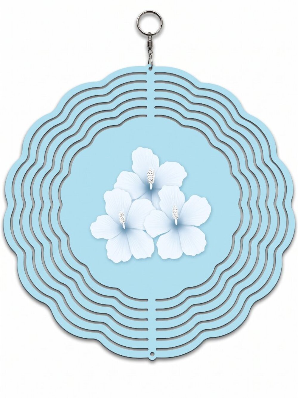 10" White Hibiscus Flower Kinetic Wind Spinner - Metal Hanging Yard Decor